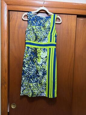 Adrianna Papell Sheath Dress Blue Green Abstract Print Sleeveless Women's 4